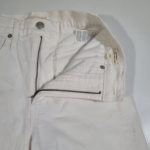 White High Rise Straight Leg Cropped Raw Hem Jeans Casual Denim - Picture 4 of 13